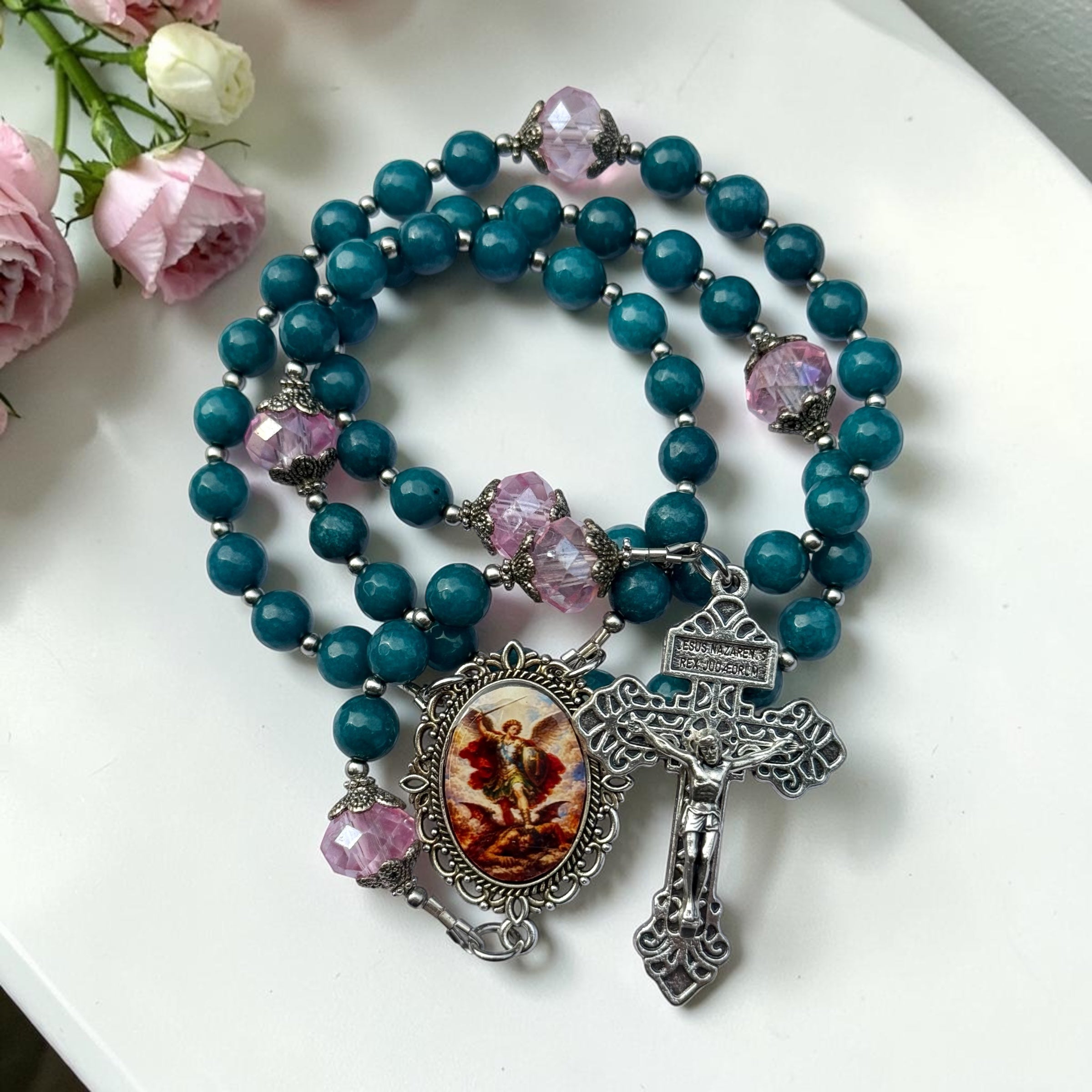 Saint Michael Jasper stone rosary