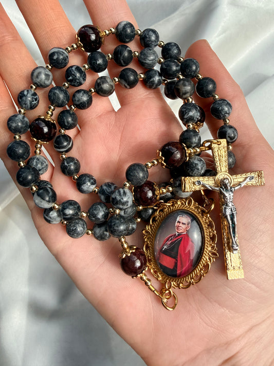 Fulton Sheen Rosary | Zebra Jasper & Garnet beads