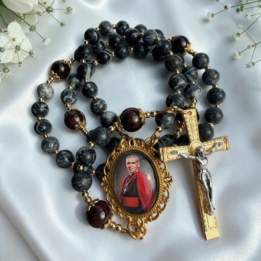 Fulton Sheen Rosary | Zebra Jasper & Garnet beads