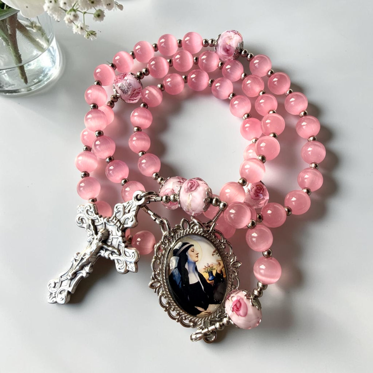 Saint  Hildegard pink rosary