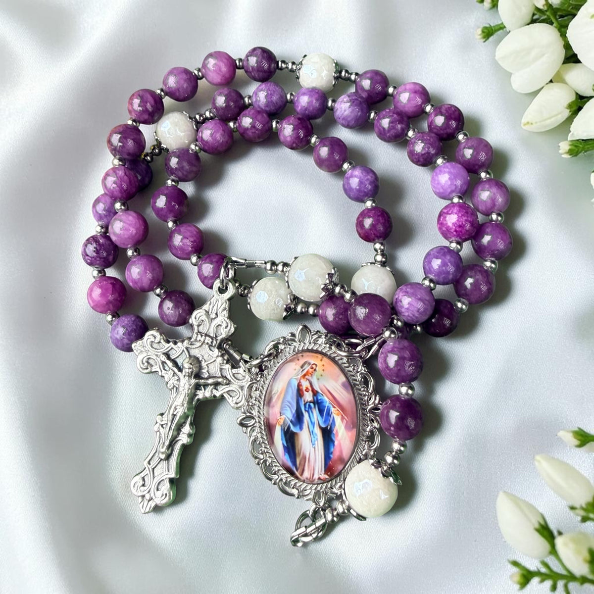 Our Lady of Grace purple rosary