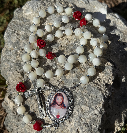 Mother of Pearl Rosary, Sacred Heart of Jesus 🥀