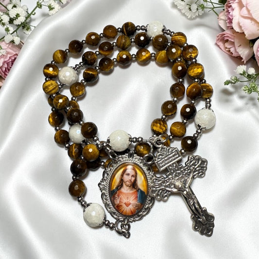 Sacred Heart Rosary 🤎 | Tiger eye beads