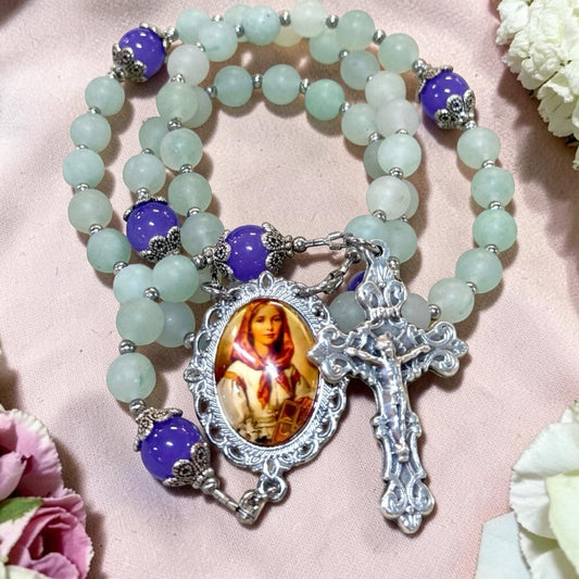 Aquamarine Saint Dymphna Rosary 🍃🌸