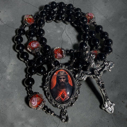 Sacred Heart of Jesus Rosary 🌹 black onyx