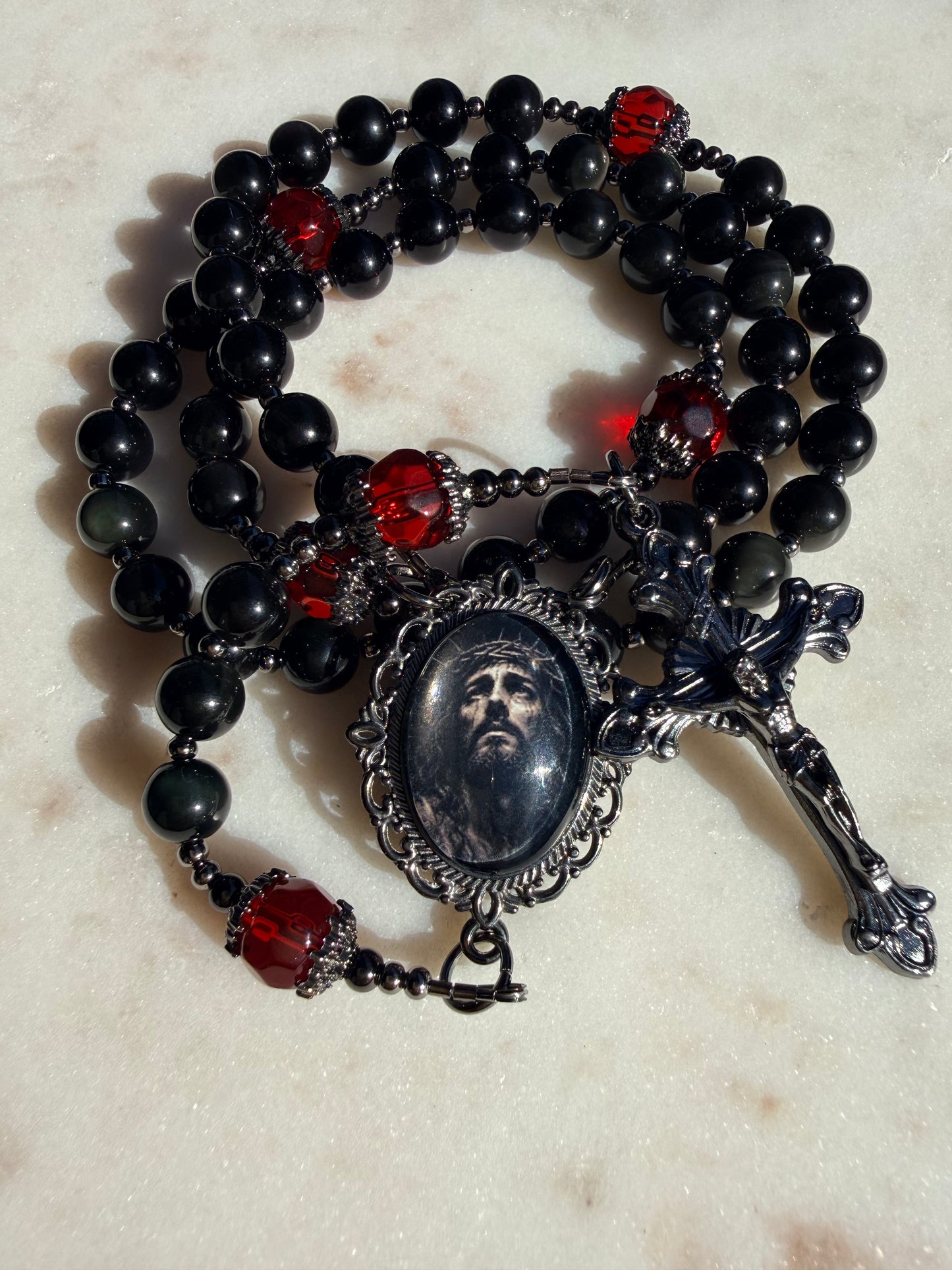 Crown of Thorns Rosary 🥀~ rainbow obsidian beads