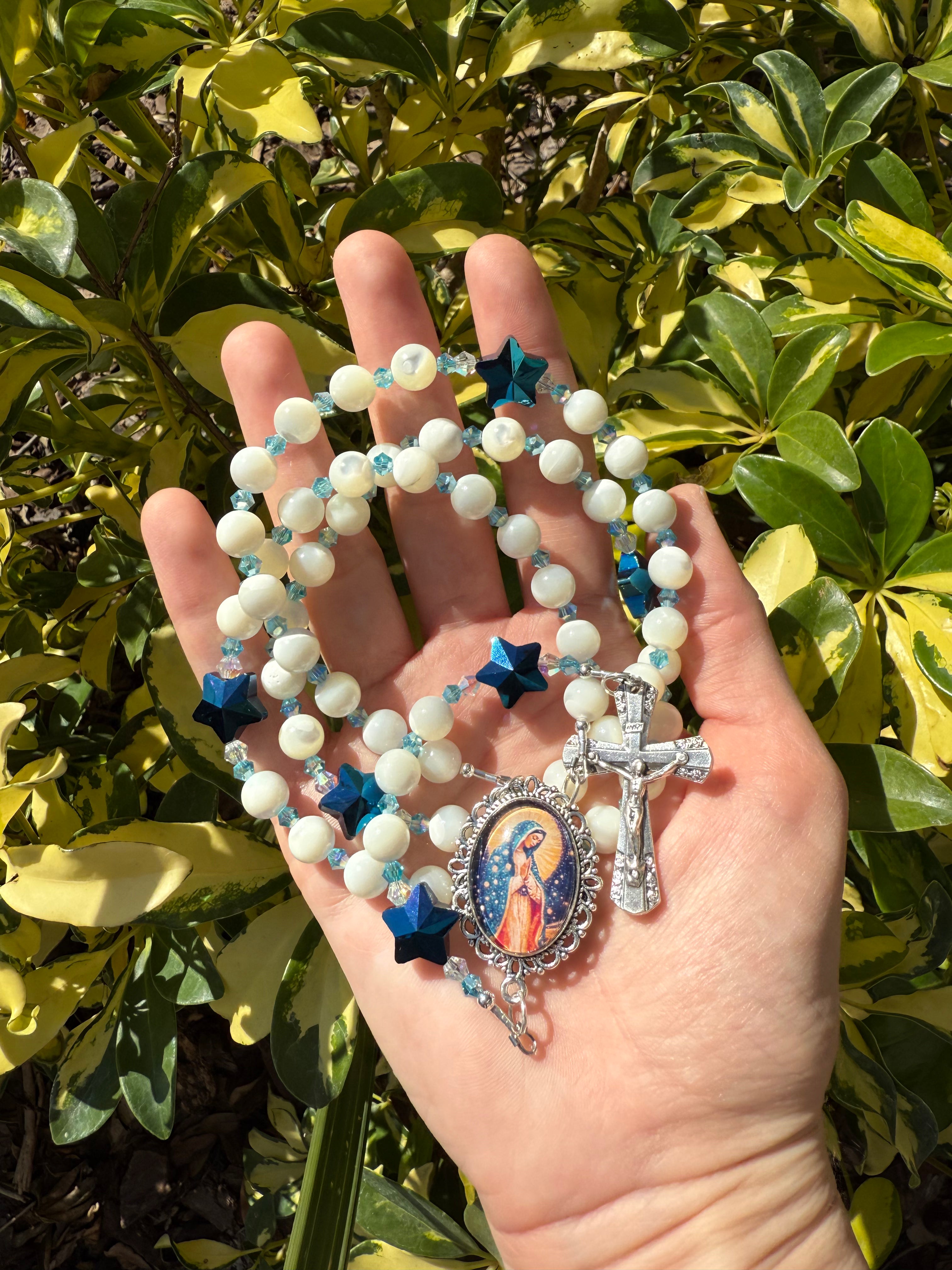 White mother of Pearl Rosary