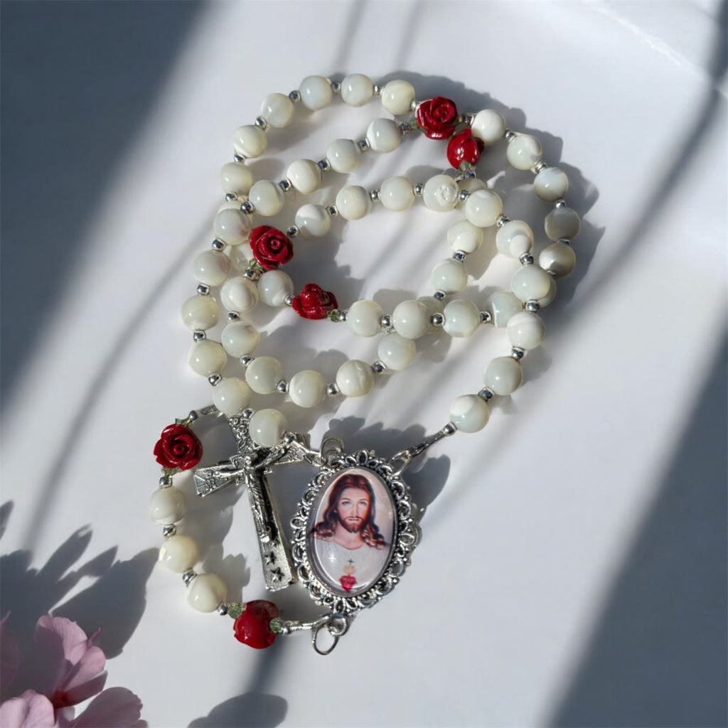 Mother of Pearl Rosary, Sacred Heart of Jesus 🥀