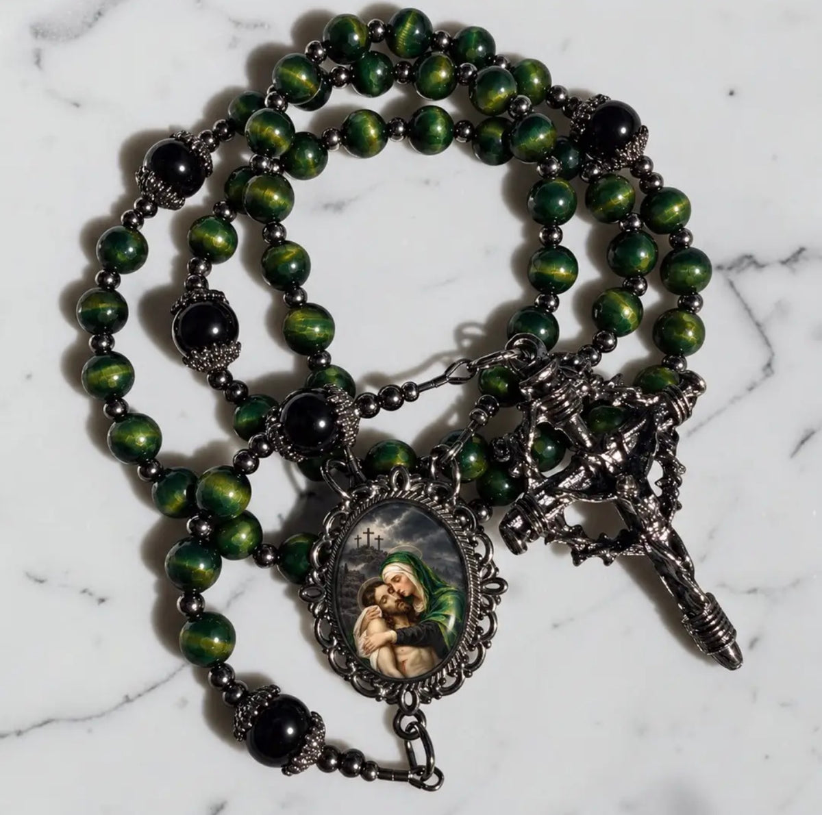 Green Tiger Eye ~ Our Lady of Sorrows rosary