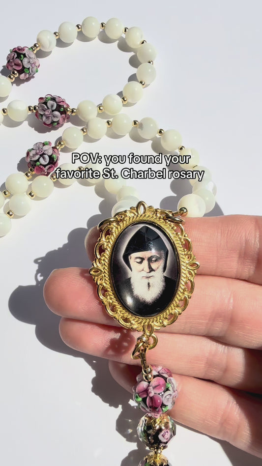 Saint Charbel Mother of Pearl Rosary