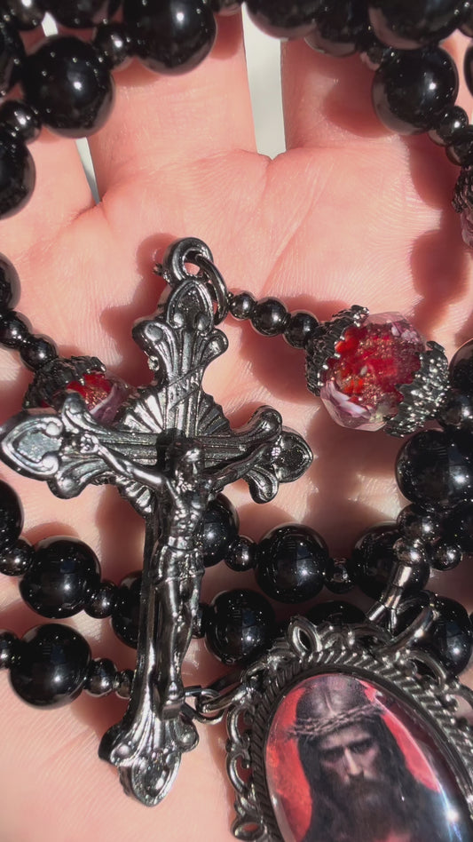Sacred Heart of Jesus Rosary 🌹 black onyx