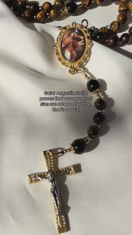 Saint Augustine Rosary - Tiger eye