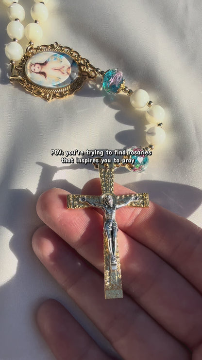 Our Lady of the rosary 🩵 ~ white mother of pearl rosary
