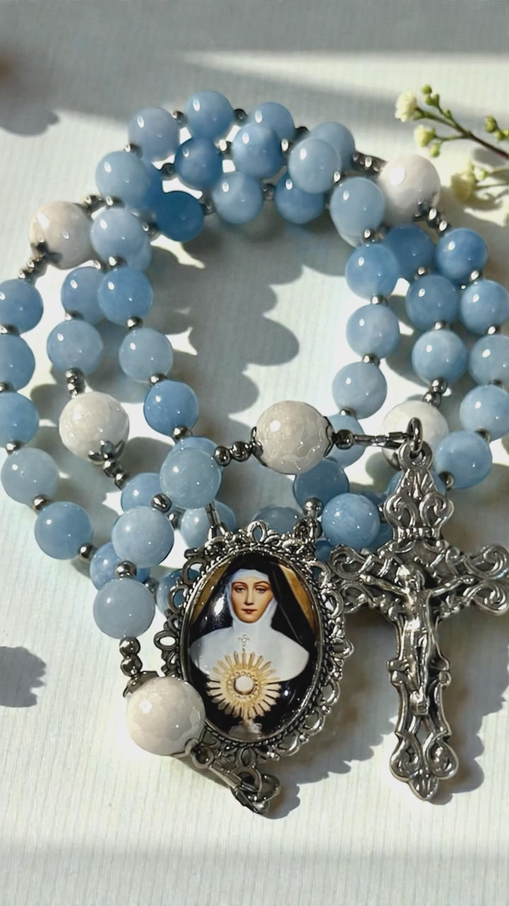 Aquamarine Saint Clare of Assisi rosary